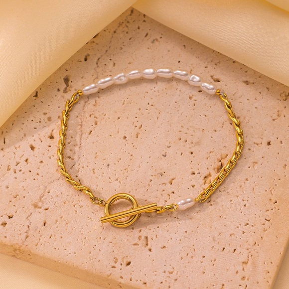 Gold Pearl Bracelet*Ocean Inspired*Vintage Inspired*Toggle Closure*Waterproof - Picture 4 of 7